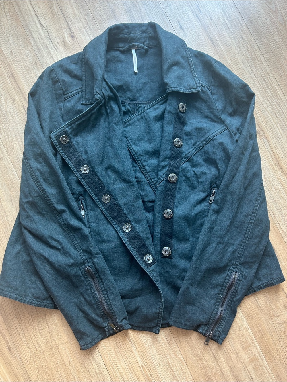 Free People Black Dark Gray Moto Utility Button-Front Jacket Sz Small